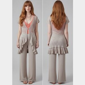 BANANA REPUBLIC- Vintage Linen Soft Knit Cap Sleeve Ladder Cardo Vest